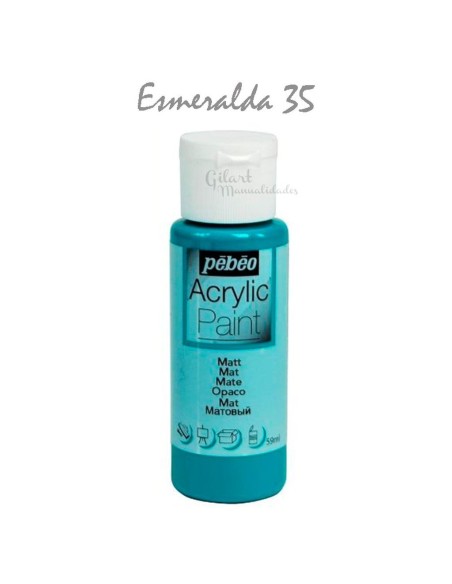 Pintura acrílica mate Pebeo 59 ml en verde esmeralda 35, acabado intenso y cubriente.