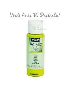 Pintura acrílica mate Pebeo 59 ml en verde anís pistacho 36, acabado intenso y cubriente.