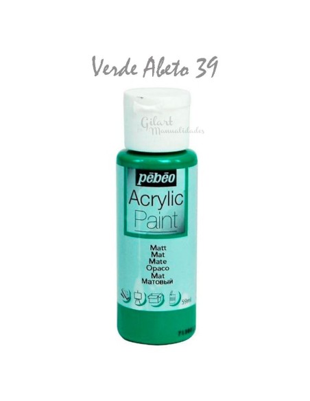 Pintura acrílica mate Pebeo 59 ml en verde abeto 39, acabado intenso y cubriente.