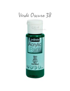 Pintura acrílica mate Pebeo 59 ml en verde oscuro 38, acabado intenso y cubriente.