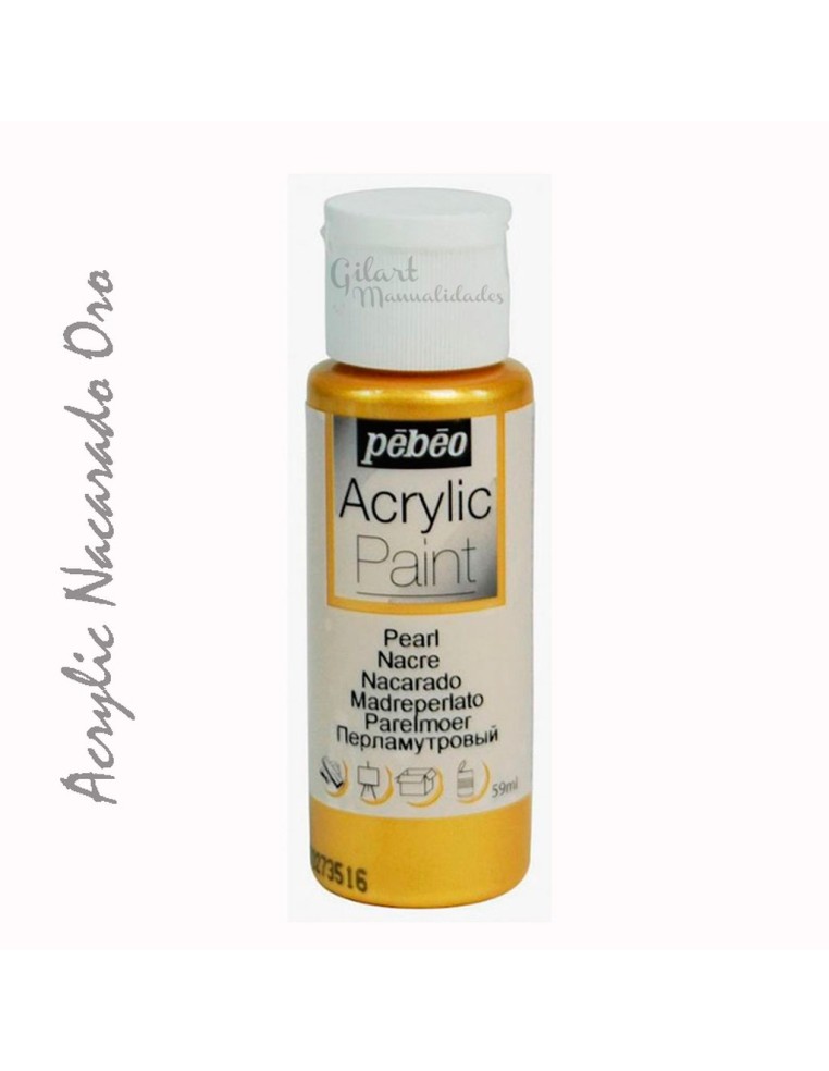 Pintura acrílica Pebeo Studio Nacarada color Oro 67 de 59 ml con acabado perlado e iridiscente.