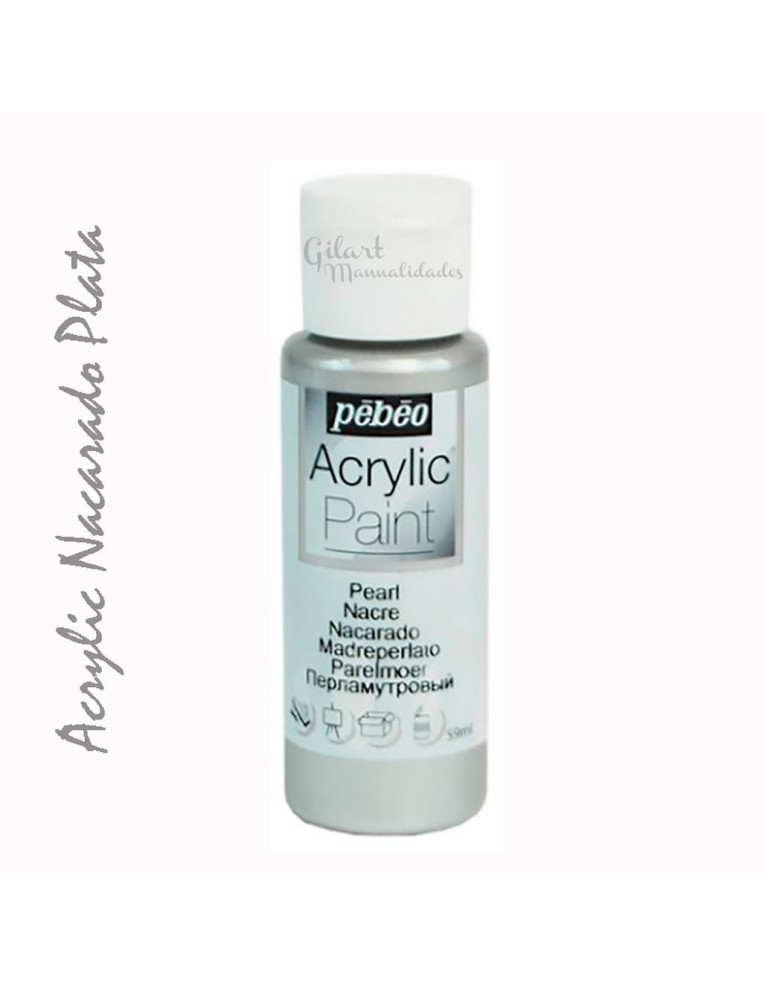 Pintura acrílica Pebeo Studio Nacarada color Plata 68 de 59 ml con acabado perlado e iridiscente.