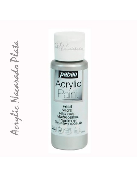 Pintura acrílica Pebeo Studio Nacarada color Plata 68 de 59 ml con acabado perlado e iridiscente.