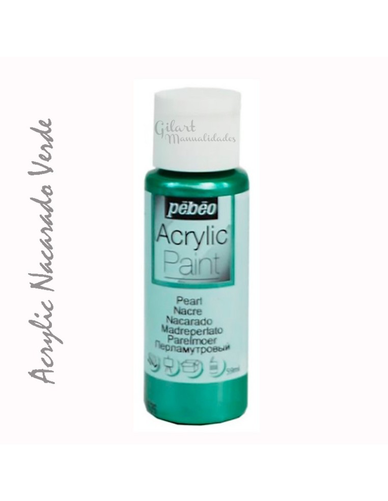 Pintura acrílica Pebeo Studio Nacarada color Verde 77 de 59 ml con acabado perlado e iridiscente.