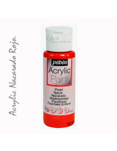 Pintura acrílica Pebeo Studio Nacarada color Rojo 72 de 59 ml con acabado perlado e iridiscente.
