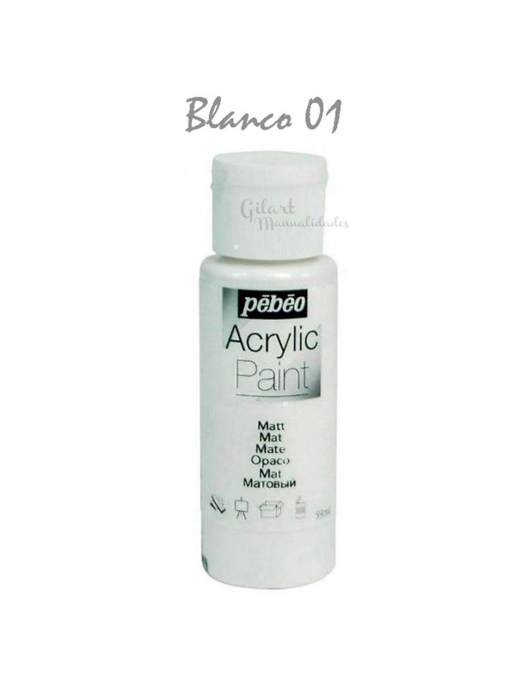 Pintura acrílica mate Pebeo 59 ml en Blanco 01, acabado luminoso.