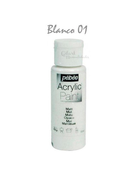 Pintura acrílica mate Pebeo 59 ml en Blanco 01, acabado luminoso.