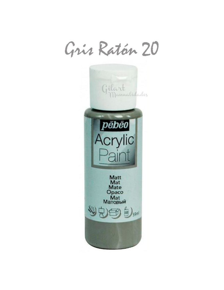 Pintura acrílica mate Pebeo 59 ml en gris ratón 20, acabado intenso y cubriente.