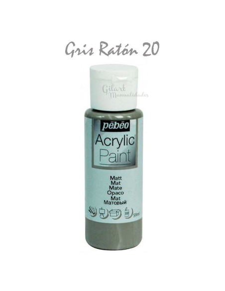 Pintura acrílica mate Pebeo 59 ml en gris ratón 20, acabado intenso y cubriente.