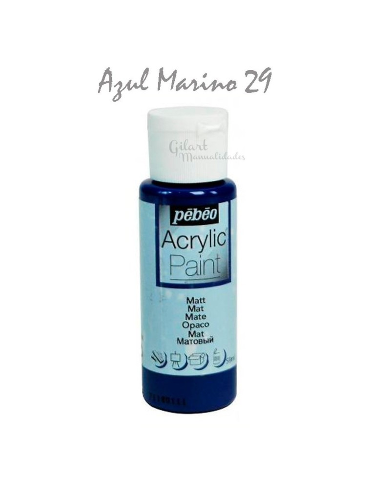 Pintura acrílica mate Pebeo 59 ml en azul marino 29, acabado intenso y cubriente.
