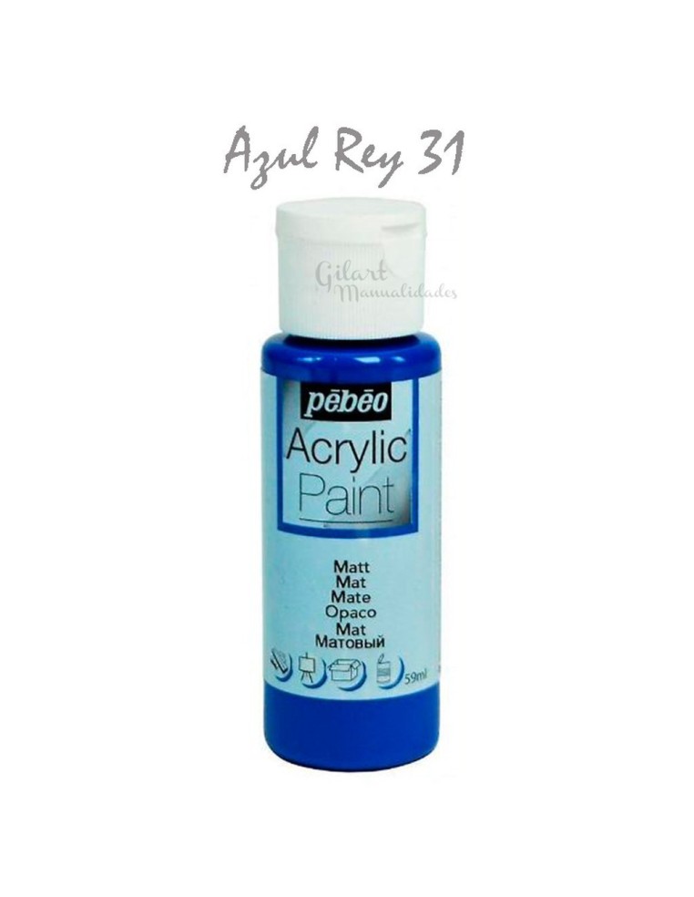 Pintura acrílica mate Pebeo 59 ml en azul rey 31, acabado intenso y cubriente.