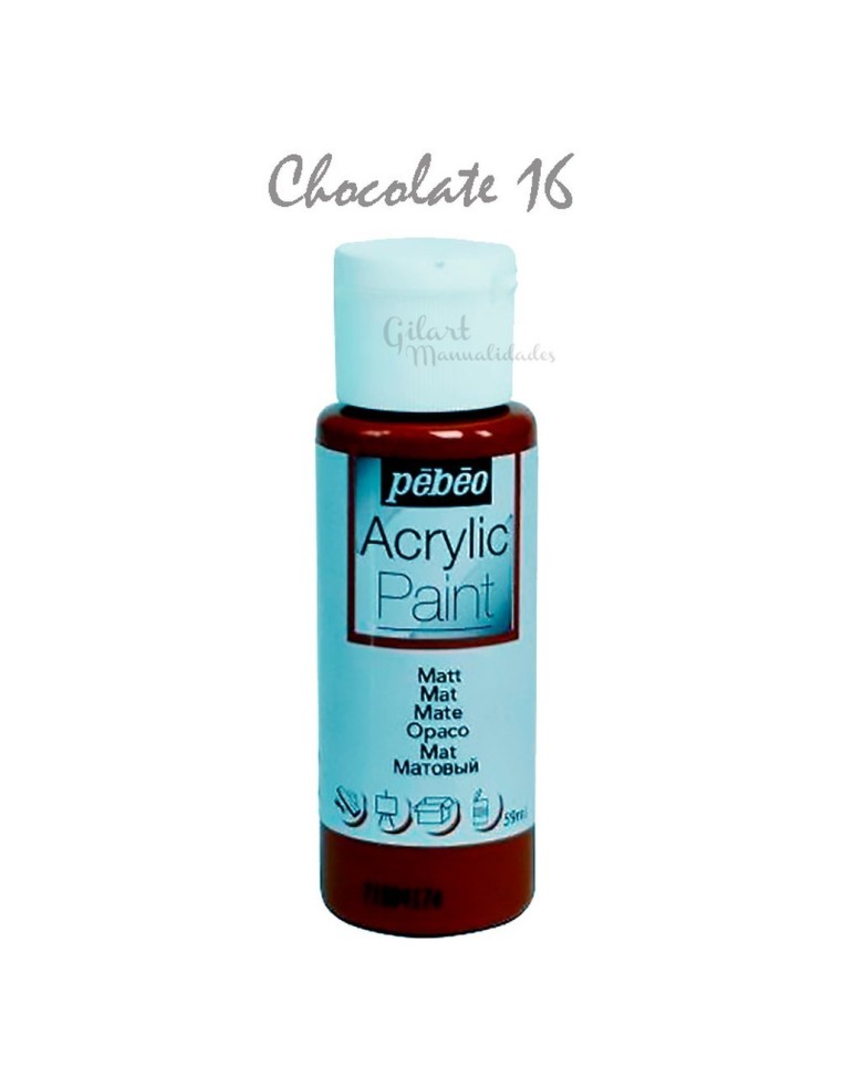 Pintura acrílica mate Pebeo 59 ml en chocolate 16, acabado intenso y cubriente.