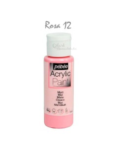 Pintura acrílica mate Pebeo 59 ml en rosa 12, acabado intenso y cubriente.