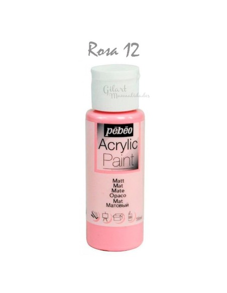 Pintura acrílica mate Pebeo 59 ml en rosa 12, acabado intenso y cubriente.