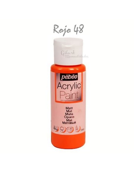 Pintura acrílica mate Pebeo 59 ml en rojo 48, acabado intenso y cubriente.