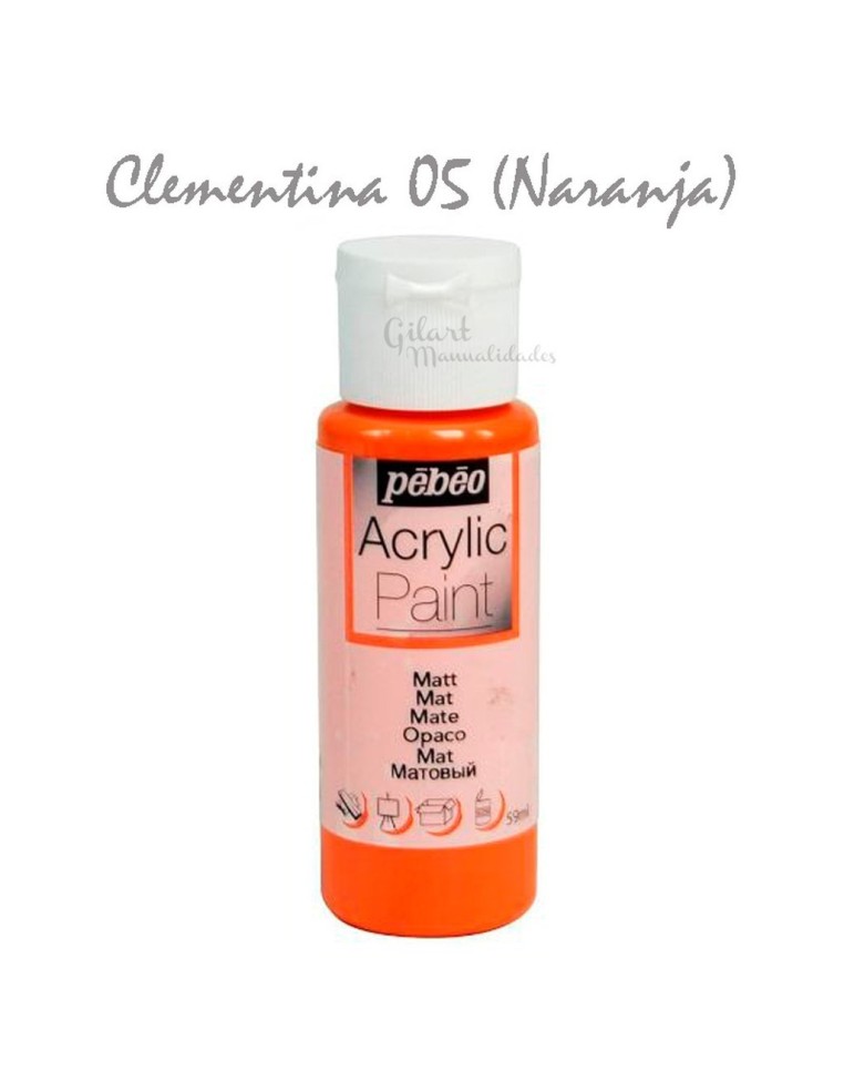 Pintura acrílica mate Pebeo 59 ml en clementina naranja 05, acabado intenso y cubriente