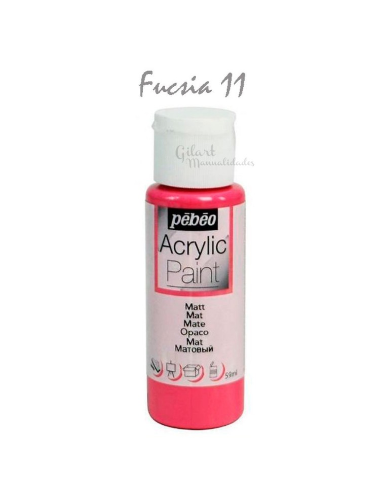 Pintura acrílica mate Pebeo 59 ml en fucsia 11, acabado intenso y cubriente.