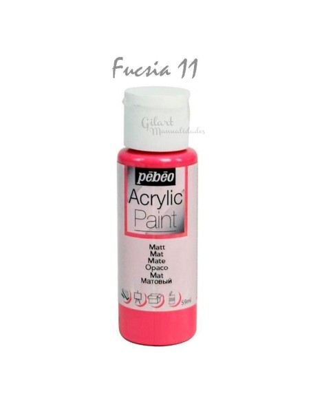 Pintura acrílica mate Pebeo 59 ml en fucsia 11, acabado intenso y cubriente.