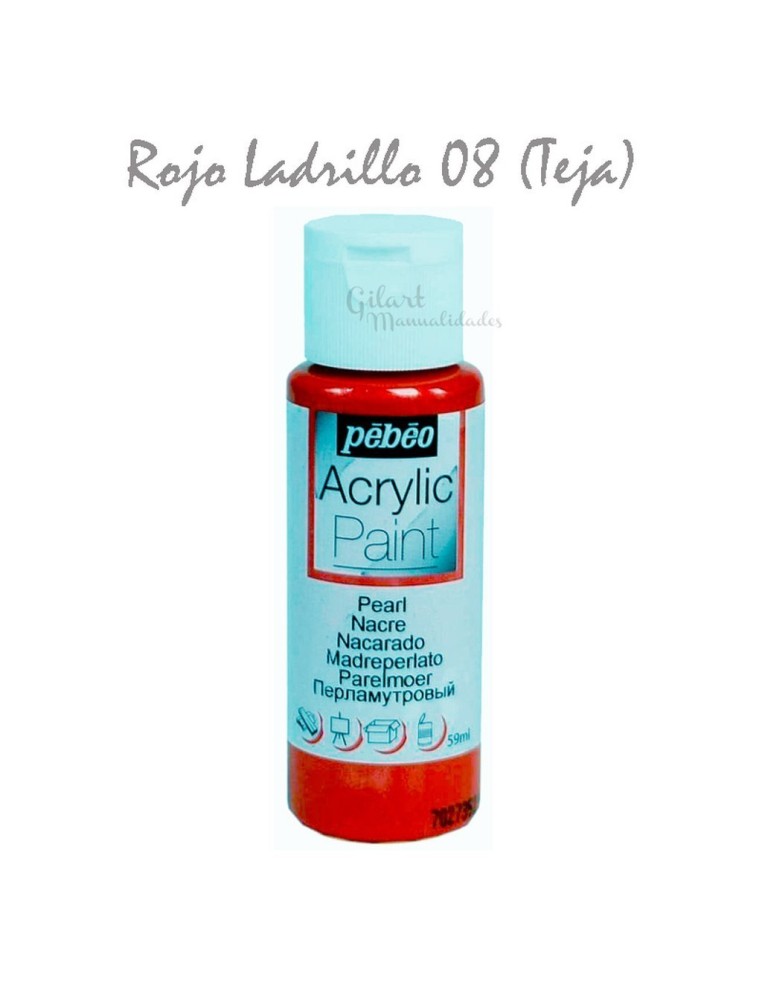 Pintura acrílica mate Pebeo 59 ml en rojo ladrillo teja 08, acabado intenso y cubriente.