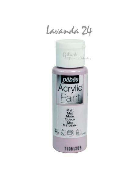Pintura acrílica mate Pebeo 59 ml en lavanda 24, acabado intenso y cubriente.