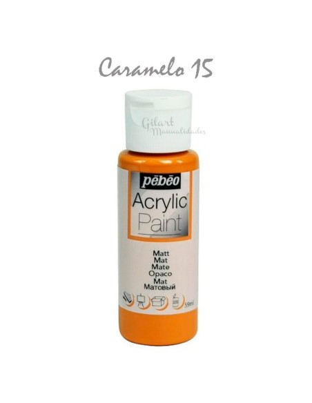 Pintura acrílica mate Pebeo 59 ml en caramelo 15, acabado intenso y cubriente.