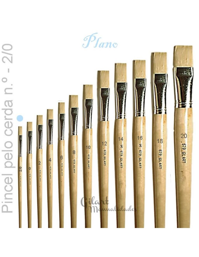 Pincel plano de cerda natural Gilart serie 579 n.º 00 con mango largo para pintura al óleo.