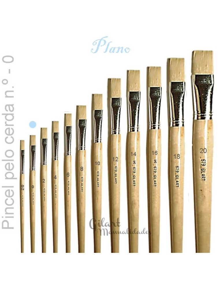 Pincel plano de cerda natural Gilart serie 579 n.º 0 con mango largo para pintura al óleo.