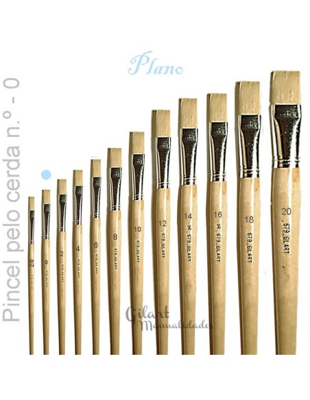 Pincel plano de cerda natural Gilart serie 579 n.º 0 con mango largo para pintura al óleo.