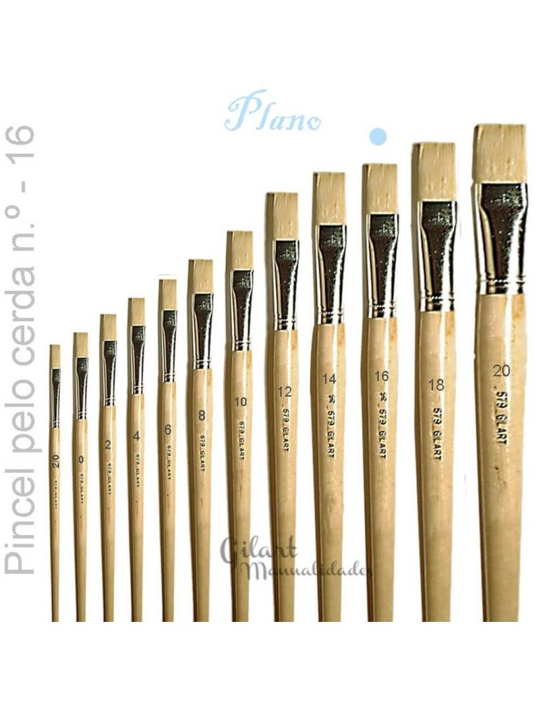 Pincel plano de cerda natural Gilart serie 579 n.º 16 con mango largo para pintura al óleo.