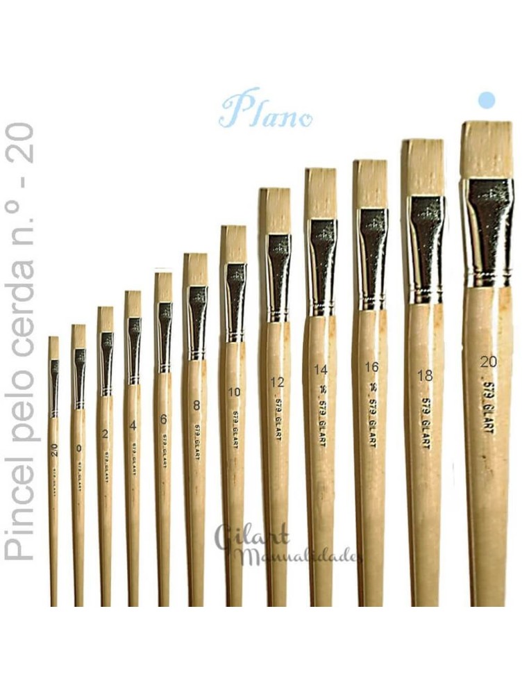 Pincel plano de cerda natural Gilart serie 579 n.º 20 con mango largo para pintura al óleo.