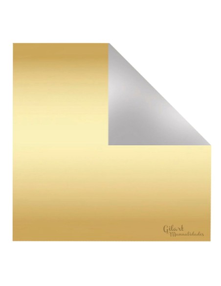 Lámina de aluminio color oro claro y plata reversible de 20x20 cm para manualidades de repujado.