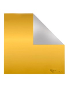 Lámina de aluminio color oro intenso y plata reversible de 20x20 cm para trabajos de repujado profesional.