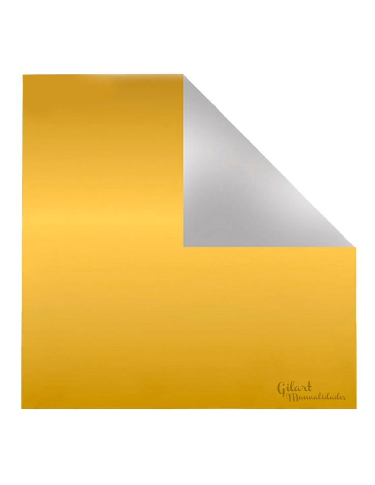 Lámina de aluminio color oro intenso y plata reversible de 20x20 cm para trabajos de repujado profesional.