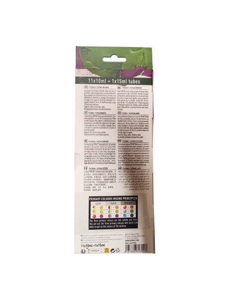 Tabla de mezclas y especificaciones técnicas de acrílicos Pébéo Pop