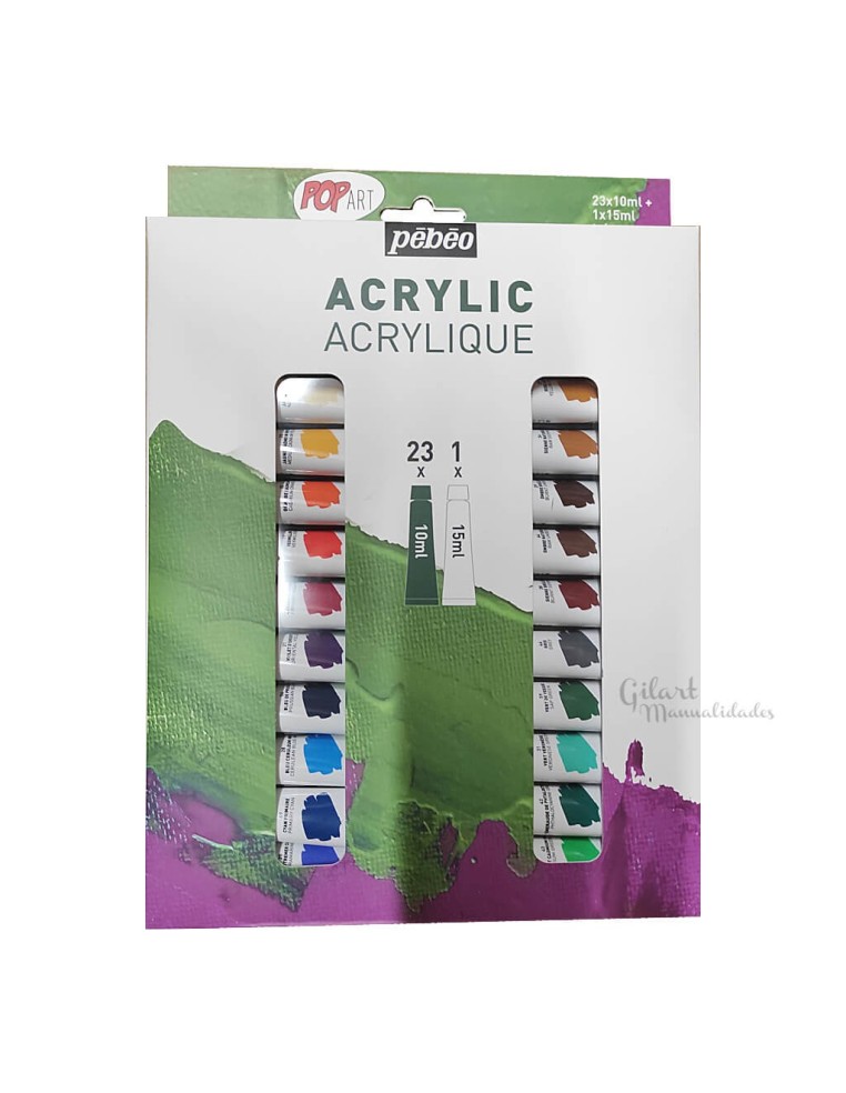 Caja de set acrílico Pébéo Pop Art con 24 tubos para Bellas Artes.