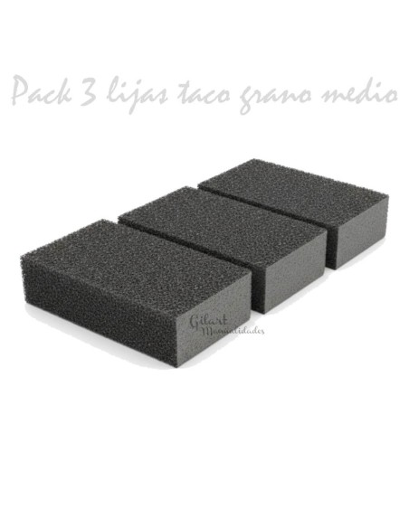 Pack de 3 tacos de lija de grano medio para un lijado uniforme en madera y metal.
