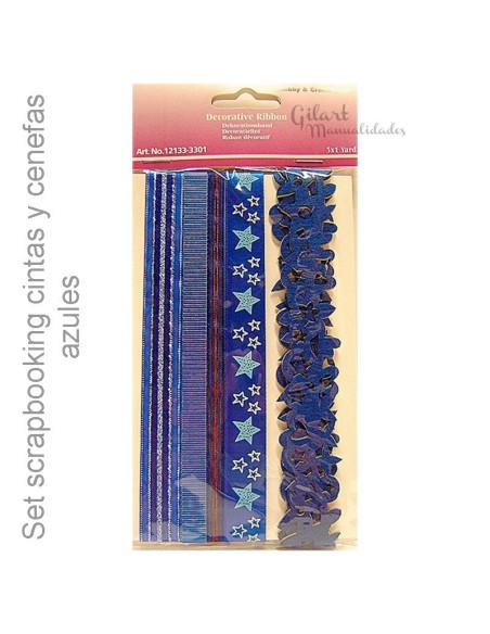 Cintas y cenefas decorativas azules para scrapbooking - set de 5