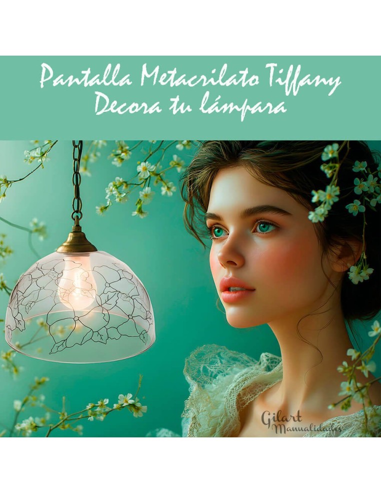 Pantalla de metacrilato para lámpara con diseño impreso estilo Tiffany listo para decorar.