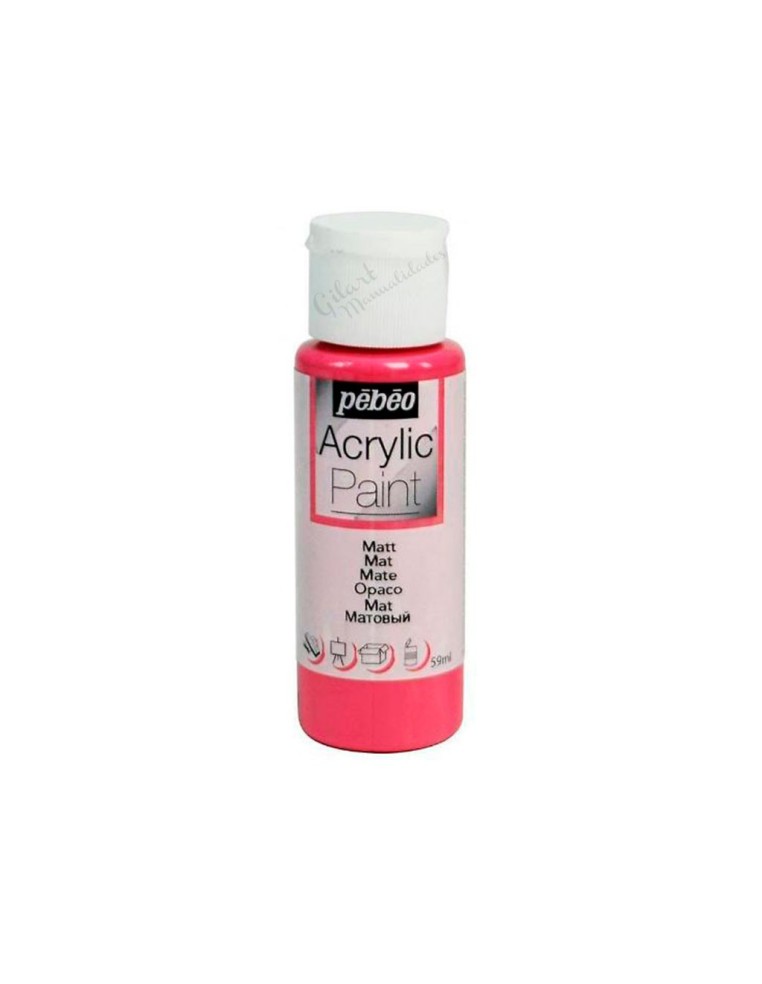 Pintura acrílica mate Pebeo 59 ml en fucsia 11, acabado intenso y cubriente.