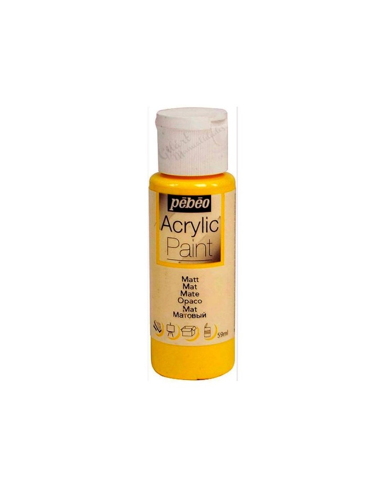 Pintura acrílica mate Pebeo 59 ml en mango amarillo 03, acabado intenso y cubriente.