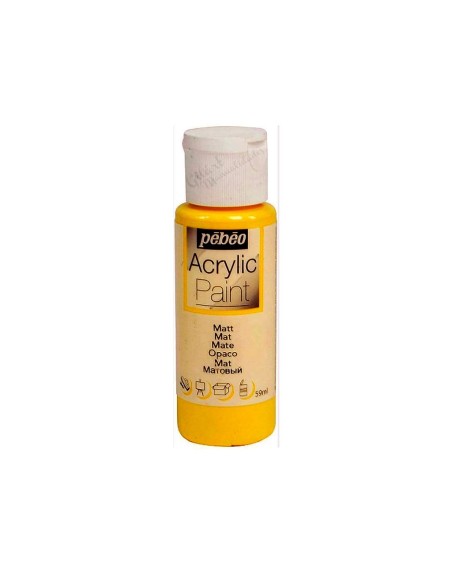 Pintura acrílica mate Pebeo 59 ml en mango amarillo 03, acabado intenso y cubriente.