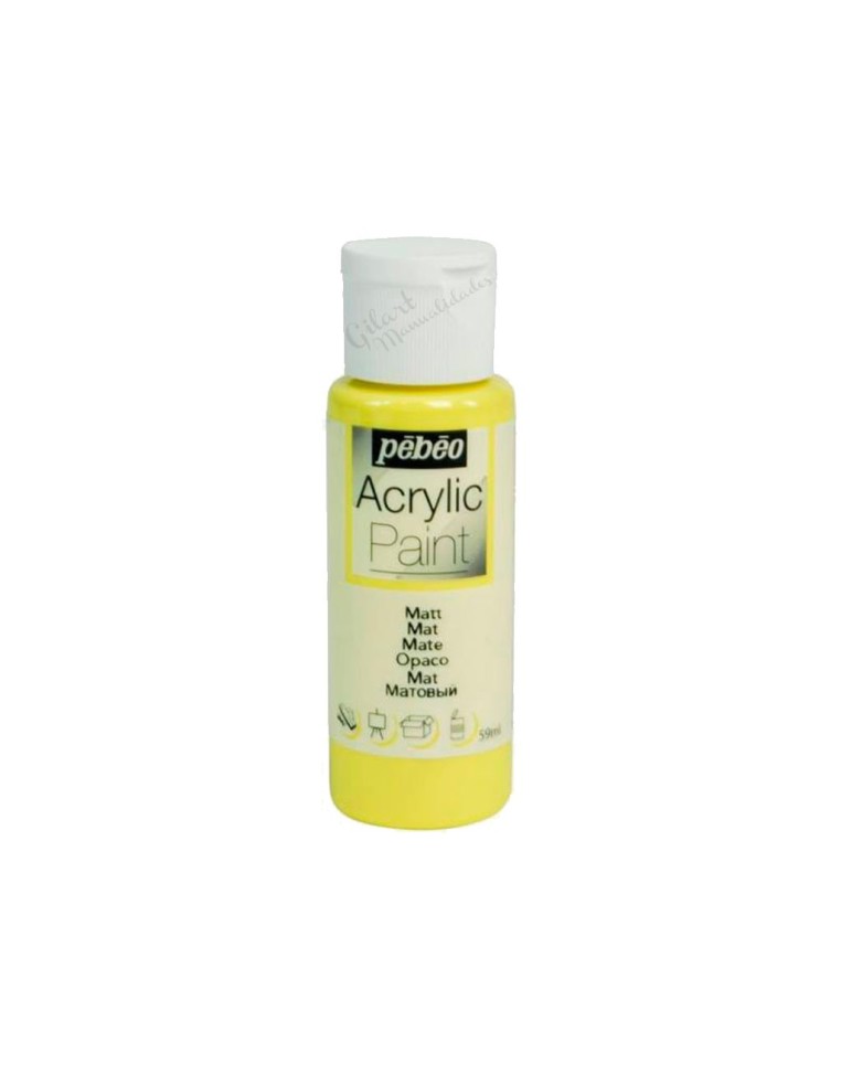 Pintura acrílica mate Pebeo 59 ml en amarillo claro 02, acabado intenso y cubriente.