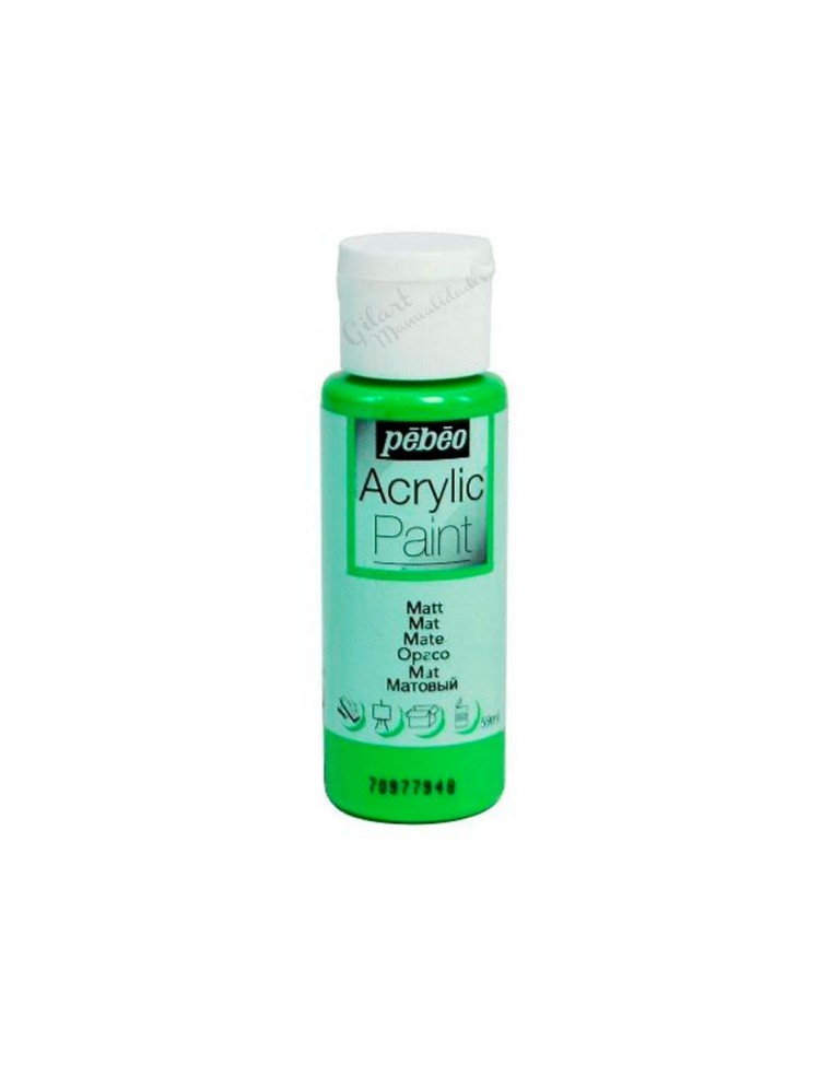 Pintura acrílica mate Pebeo 59 ml en verde manzana 37, acabado intenso y cubriente.