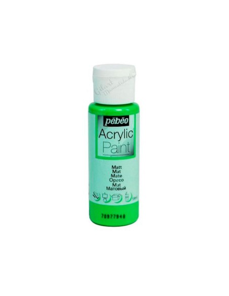 Pintura acrílica mate Pebeo 59 ml en verde manzana 37, acabado intenso y cubriente.