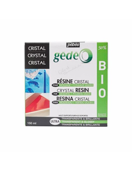 Caja del Kit Resina Epoxi Cristal Pebeo Gedeo 150 ml con sello 50% Bio.