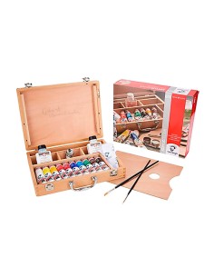 Presentación exterior del maletín de madera con pintura acrílica Van Gogh.