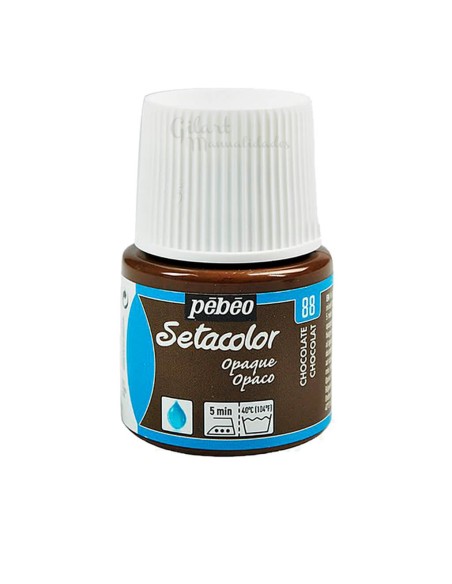 Bote de pintura Setacolor Opaco chocolate 88 de Pébéo para decorar todo tipo de telas oscuras o claras en Gilart.