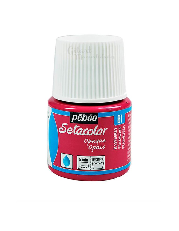 Bote de pintura Setacolor Opaco frambuesa 81 de Pébéo para decorar todo tipo de telas oscuras o claras en Gilart.
