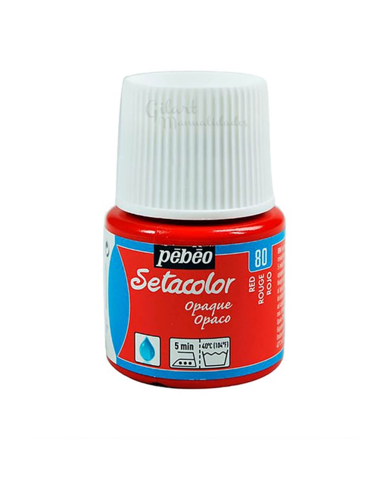 Bote de pintura Setacolor Opaco rojo 80 de Pébéo para decorar todo tipo de telas oscuras o claras en Gilart.