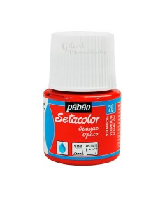 Bote de pintura Setacolor Opaco bermellón 26 de Pébéo para decorar todo tipo de telas oscuras o claras en Gilart.